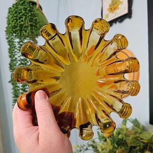 Vintage Amber Glass Finger Bowl Catch-all Ashtray Decor 70's